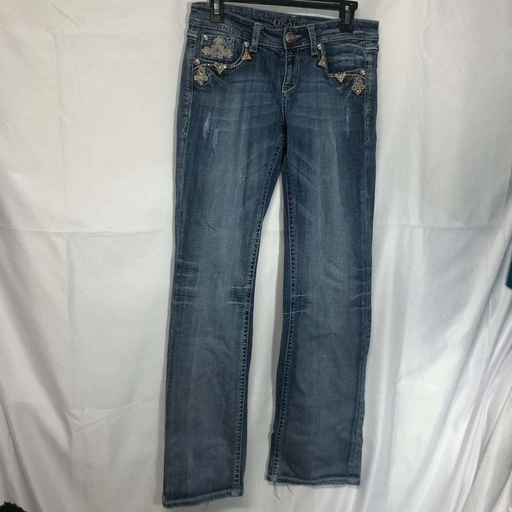 Grace in LA Jeans Denim Size 28 Boot Cut Cross Bling Pockets